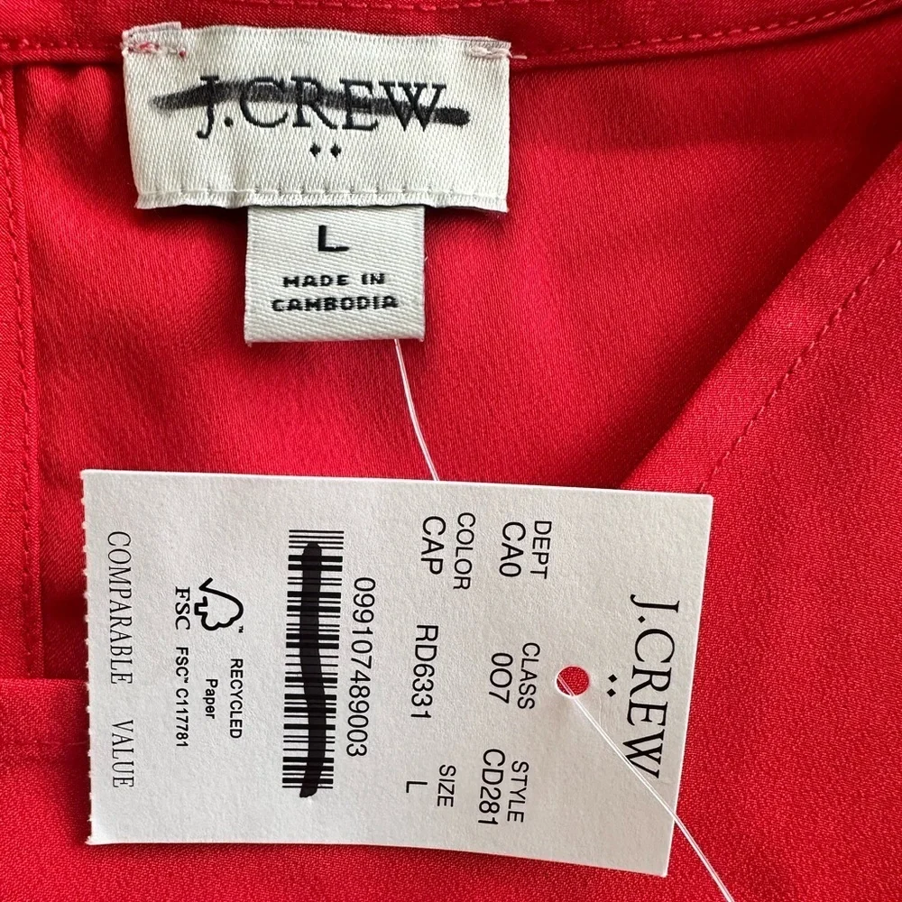 NEW J. CREW FACTORY Short-sleeve crepe top puff sleeves‎ in Red Size Large